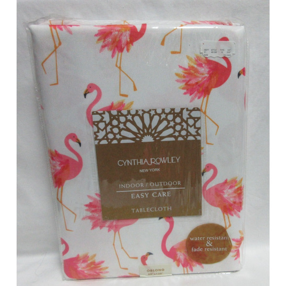 Cynthia Rowley Tablecloth Easy Care Pink Flamingo Indoor/Outdoor 60"x120" - Picture 1 of 6